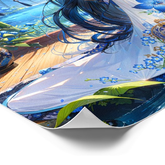 Azure Blossom Kimono Girl Poster (Hoek)