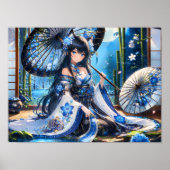 Azure Blossom Kimono Girl Poster (Voorkant)