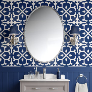 Azure Blossom Tegels - Navy and White - Eclectisch Behang