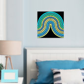 Azure Blue Abstract Wave Lines Art Pattern Gold Folie Afdrukken (Insitu (Slaapkamer))