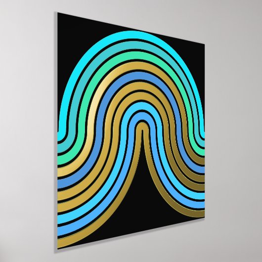 Azure Blue Abstract Wave Lines Art Pattern Gold Folie Afdrukken (Laagn)