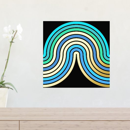Azure Blue Abstract Wave Lines Art Pattern Gold Folie Afdrukken (Insitu (Entree Tafel))