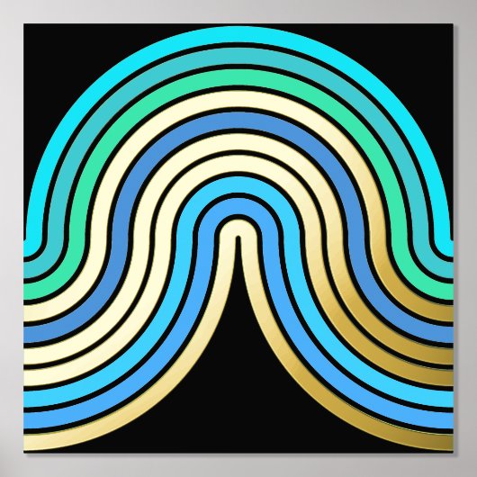 Azure Blue Abstract Wave Lines Art Pattern Gold Folie Afdrukken (Voorkant)