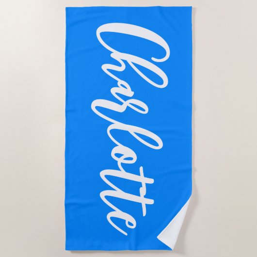Azure Blue and White Lettering Script Strandlaken (Voorkant)