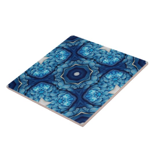 Azure Blue Arabesque Pattern Tegeltje (Zijkant)