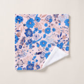  Azure Blue Blush Pink Floral Illustration Bad Handdoek (Wasdoekje)