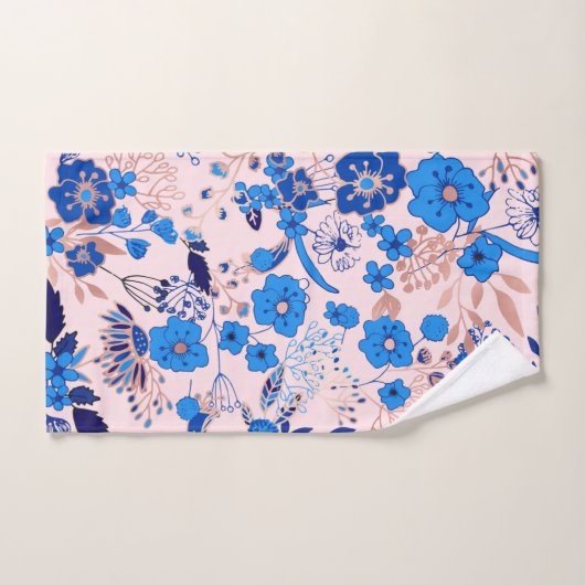  Azure Blue Blush Pink Floral Illustration Bad Handdoek (Handdoek)