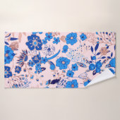  Azure Blue Blush Pink Floral Illustration Badhanddoek (Badhanddoek)