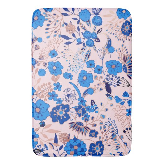 Azure Blue Blush Pink Floral Illustration Badmat (Voorkant Verticaal)