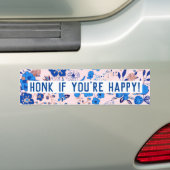  Azure Blue Blush Pink Floral Illustration Bumpersticker (Op auto)