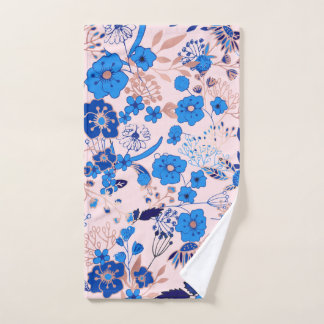 Azure Blue Blush Pink Floral Illustration Handdoek