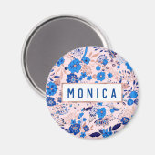  Azure Blue Blush Pink Floral Illustration M Magneet (Voorkant / Achterkant)