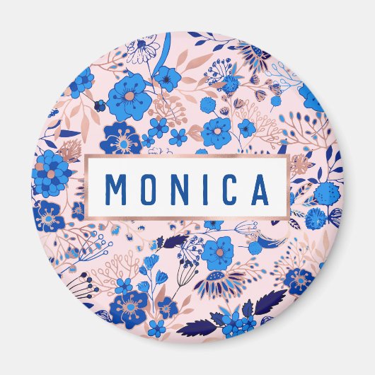  Azure Blue Blush Pink Floral Illustration M Magneet (Voorkant)