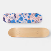 Azure Blue Blush Pink Floral Illustration Persoonlijk Skateboard (Horizontaal)