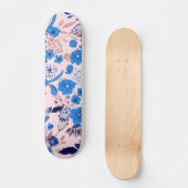 Azure Blue Blush Pink Floral Illustration Persoonlijk Skateboard (Voorkant)