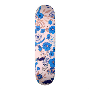 Azure Blue Blush Pink Floral Illustration Persoonlijk Skateboard