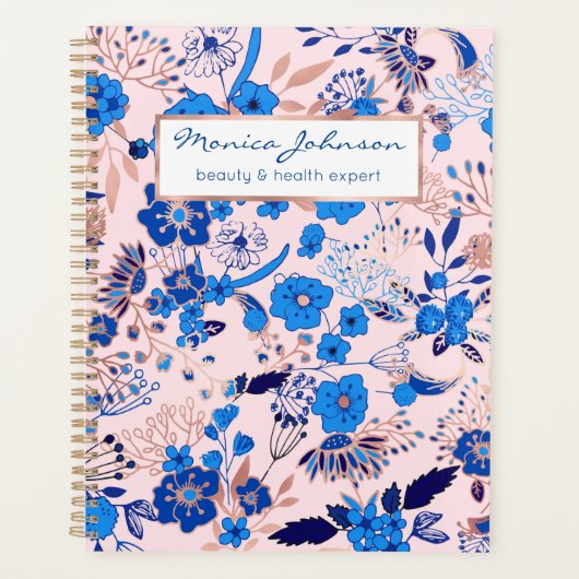  Azure Blue Blush Pink Floral Illustration Planner (Voorkant)