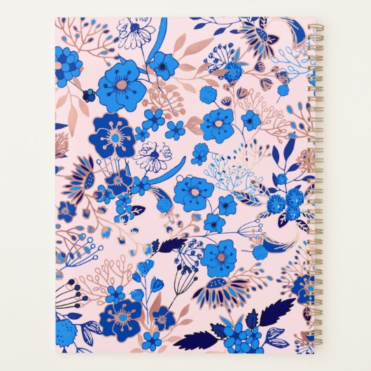  Azure Blue Blush Pink Floral Illustration Planner (Achterkant)