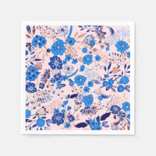  Azure Blue Blush Pink Floral Illustration Servet