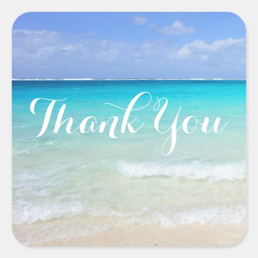 Azure Blue Caribbean Tropical Beach Bedankt Vierkante Sticker (Voorkant)