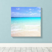Azure Blue Caribbean Tropical Beach Canvas Afdruk (Insitu (Houten vloer))