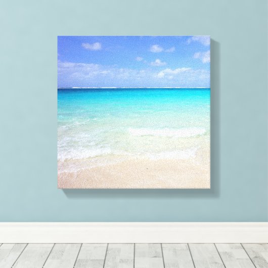 Azure Blue Caribbean Tropical Beach Canvas Afdruk (Insitu (Houten vloer))