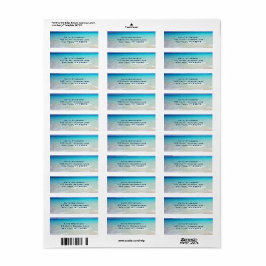 Azure Blue Caribbean Tropical Beach Etiket (Full Sheet)