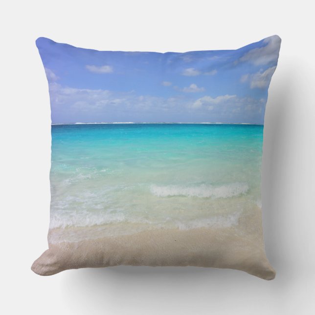 Azure Blue Caribbean Tropical Beach Kussen (Voorkant)