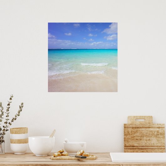 Azure Blue Caribbean Tropical Beach Poster (Keuken)