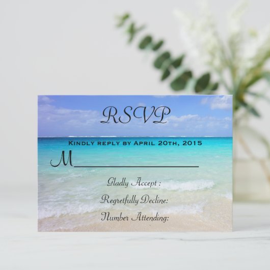 Azure Blue Caribbean Tropical Beach RSVP (Staand voorkant)