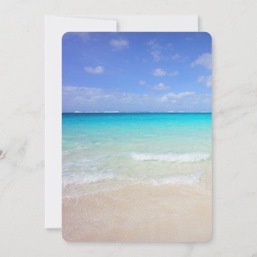 Azure Blue Caribbean Tropical Beach Wedding Kaart (Achterkant)