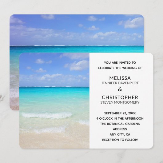 Azure Blue Caribbean Tropical Beach Wedding Kaart (Voorkant / Achterkant)