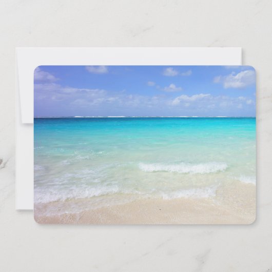 Azure Blue Caribbean Tropical Beach Wedding Kaart (Achterkant)