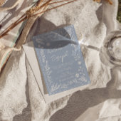 Azure Blue Floral Botanical QR Code Photo Wedding Kaart