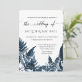 Azure Blue Forest Fern Foliage Waterverf Wedding Kaart (Staand voorkant)