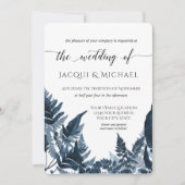 Azure Blue Forest Fern Foliage Waterverf Wedding Kaart (Voorkant)