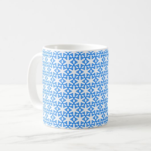 Azure Blue Geometic Flower Tile Koffiemok (Voorkant links)