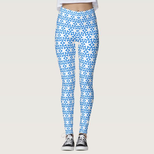 Azure Blue Geometic Flower Tile Leggings (Voorkant)