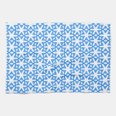 Azure Blue Geometic Flower Tile Theedoek (Horizontaal)