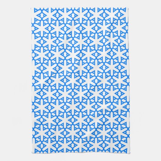 Azure Blue Geometic Flower Tile Theedoek (Verticaal)