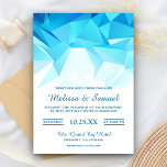 Azure Blue Geometric Origami Wedding Invitation Kaart<br><div class="desc">Verrijk je gasten met deze coole geometrische trouwuitnodiging met moderne typografie en een elegant driehoekig geometrisch ontwerp. Voeg eenvoudig uw gebeurtenisdetails op deze makkelijk te gebruiken sjabloon toe om het één-van-een-soort uitnodiging te maken. Draai de kaart om een prachtig blauw en wit strepen patroon op de achterkant van de kaart...</div>
