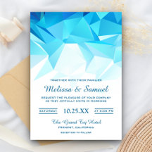 Azure Blue Geometric Origami Wedding Invitation