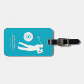 Azure Blue Gepersonaliseerde Golfer Monogram Bagagelabel (Voorkant horizontaal)