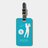 Azure Blue Gepersonaliseerde Golfer Monogram Bagagelabel (Voorkant verticaal)