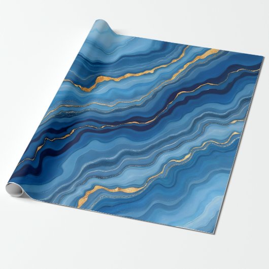 Azure Blue Gold Marble Collectie Cadeaupapier (Uitgerold)