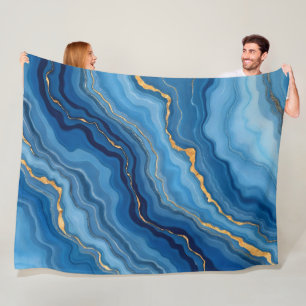 Azure Blue Gold Marble Collectie Fleece Deken
