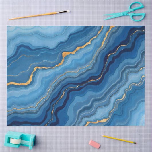 Azure Blue Gold Marble Collectie Tissuepapier (Craft)