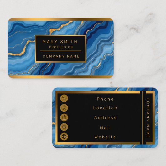 Azure Blue Gold Marble Collectie Visitekaartje (Voorkant / Achterkant)