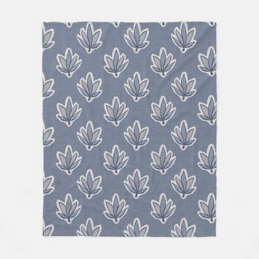 Azure Blue Leaf Linen Look Fleece Deken (Voorkant)
