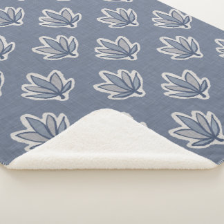 Azure Blue Leaf Linen Look Sherpa Deken